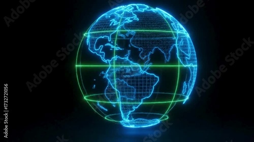 Wallpaper Mural Futuristic glowing digital globe with green grid lines on a dark background, representing global connectivity and technology. Torontodigital.ca