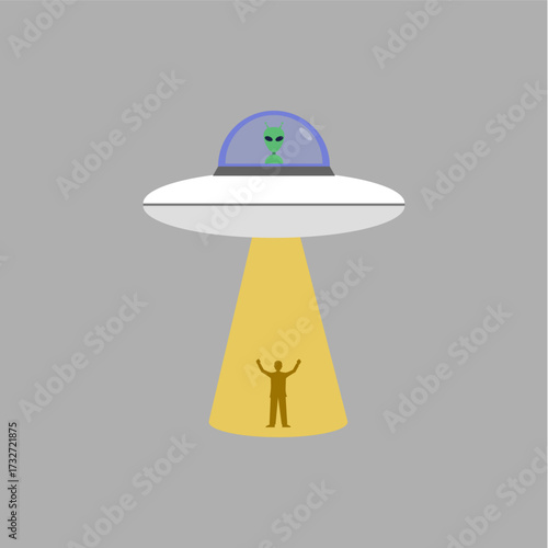 Alien abducting human icon logo flat vector design