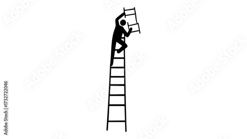 improvement abstract illustration with person climbing on ladder and building new ladder on it vector illustration