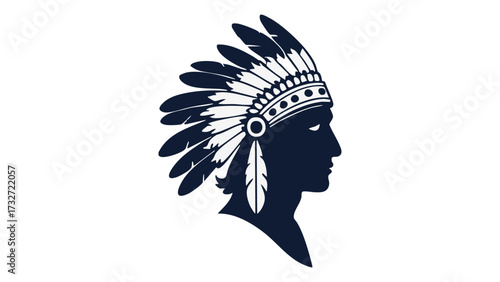 american indian person shape with feathers on the head and a sad face, sad American Indian person shape vector illustration