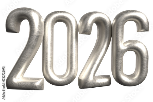 3D Silver 2026 Numbers with a Brushed Metal Texture - Elegant Steel 2026 for a New Year's Greeting

