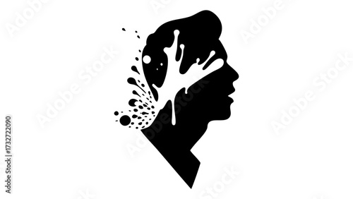 silhouette of a person head with splash of white paint on the back of its side
