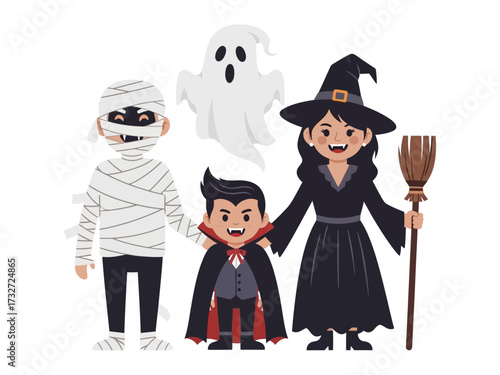 Whimsical Halloween Gathering: A delightful assortment of spooky Halloween characters gathers for a festive celebration, showcasing a creative and enchanting artistic scene.