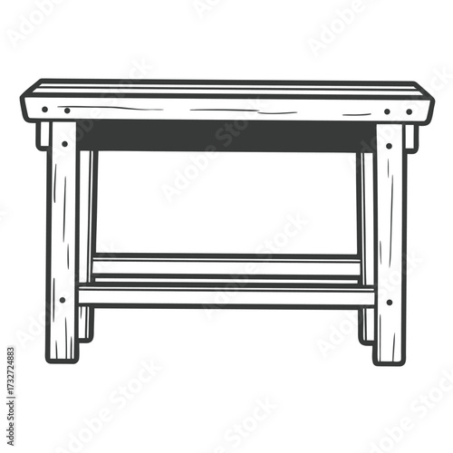 Simple Wooden Workbench With Open Shelf And Four Legs Outline Keywords: workbench, table, desk, furniture