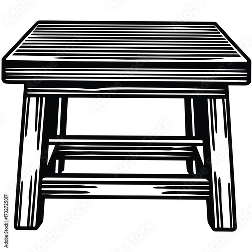 Wooden stool with a striped wood grain pattern on the seat and legs furniture seating