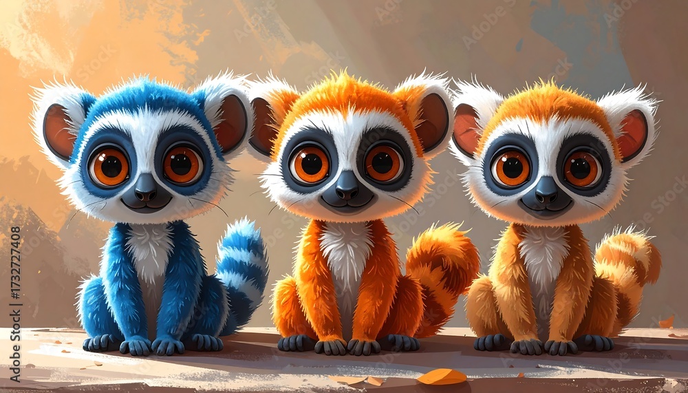 Fototapeta premium Three cute lemur illustrations
