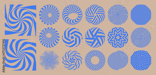 Abstract striped shape. Round volumetric figure. Torus. Optical art. Collection of graphic elements, emblems, or icons. Vector illustration.
