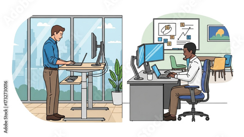 Remote Work and Hybrid Office Set – Vector Illustration of Modern Workspace Concepts AI EPS PNG JPEG