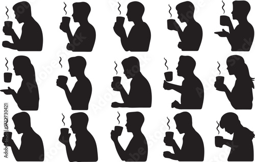  Drinking coffee silhouette vector on white background