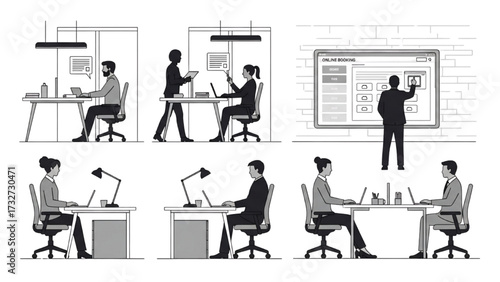 Remote Work and Hybrid Office Set – Vector Illustration of Modern Workspace Concepts AI EPS PNG JPEG