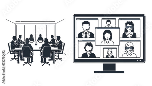Remote Work and Hybrid Office Set – Vector Illustration of Modern Workspace Concepts AI EPS PNG JPEG