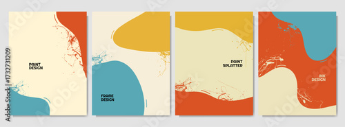 Vector illustration. Hand drawn doodle shapes with paint splashes. Design elements for cover, brochure, magazine, poster, flyer. Trendy abstract colorful background. Liquid curved color blots