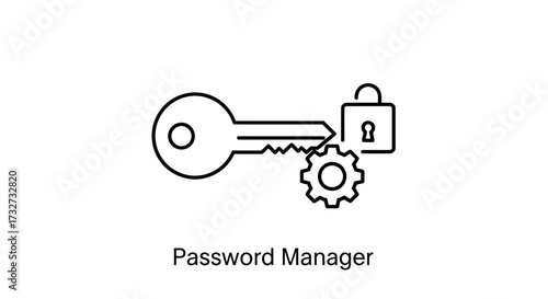 Password manager icon featuring a key, gear, and padlock, symbolizing security and management.