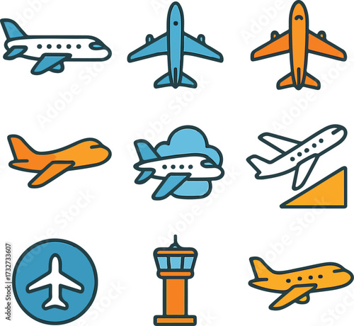 Art & IllustrationAirplane Icon Pack – Colorful High-Quality Vector Style Icons.