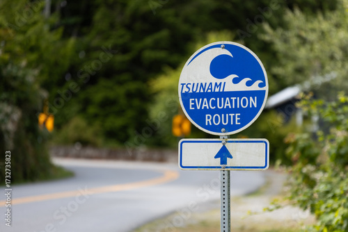 Special traffic sign with Tsunami evacuation route indication