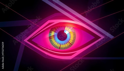 Abstract geometric eye design featuring intersecting lines and shapes creating an optical illusion, geometric eyes,  vision