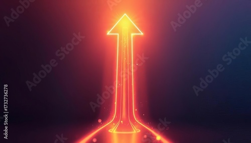 Abstract glowing upward arrow with light streaks symbolizing growth and progress,  acceleration,  illustration