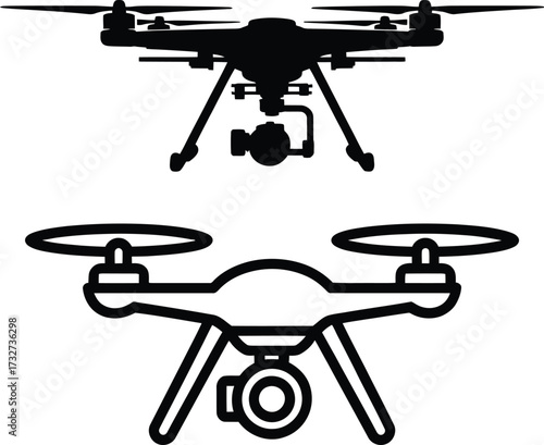 Modern aerial drone silhouettes two styles quadcopter photography aerial vehicle