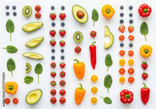 Wallpaper Mural Vibrant assortment of fresh fruits and vegetables arranged artistically Torontodigital.ca