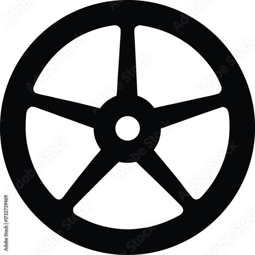 Steering Wheel Isolated on White - Car Interior Vector Icon, Modern Car Steering Wheel - Leather Grip Vector Silhouette