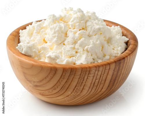 Wallpaper Mural Fresh cottage cheese in a wooden bowl, isolated on white background Torontodigital.ca