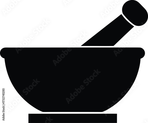 Mortar and Pestle Silhouette Vector, Mortar Pestle Vector Icon, Black Mortar and Pestle Vector Art