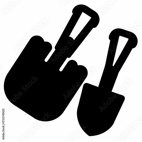 Simple Black and White Image of Two Shovels for Digging
