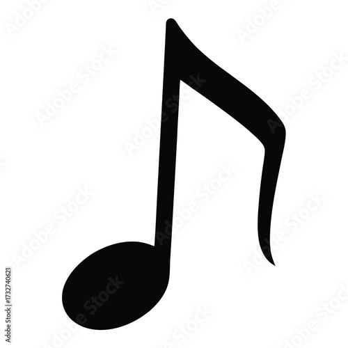 Isolated black eighth note on a white background representing musical notation