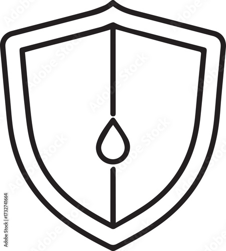 Modern shield icon with water drop symbolizing protection safety security and hydration solutions for business and health industries