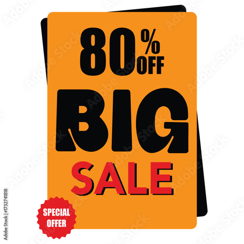 Modern 80 Percent Off Sale Poster with Bold Typography, Special Offer Label, and Bright Orange Background for Clearance Sales, Mega Discount Events, and Retail Marketing Promotions