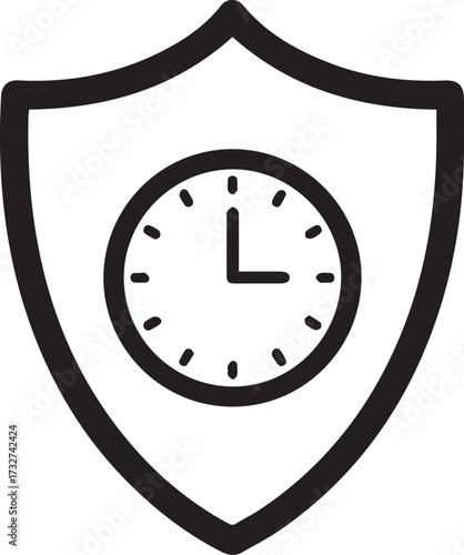 Reliable security shield icon with clock symbolizing time honored protection and timely defense for your business needs