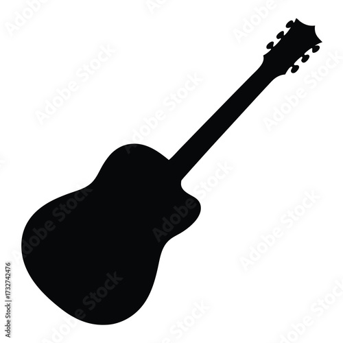 Acoustic guitar black silhouette isolated on a white background, simplicity style