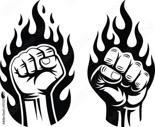 Flaming Fist Power Symbol Strength Resistance Illustration.