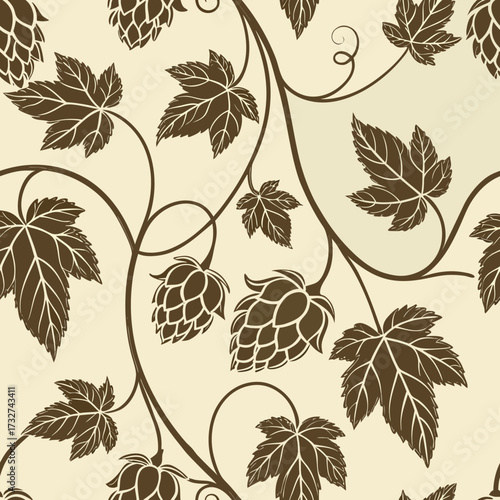 Seamless cartoon vector style pattern with fresh beer hops	
