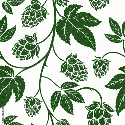 Seamless cartoon vector style pattern with fresh beer hops	
