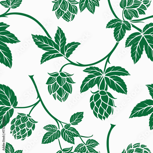 Seamless cartoon vector style pattern with fresh beer hops	
