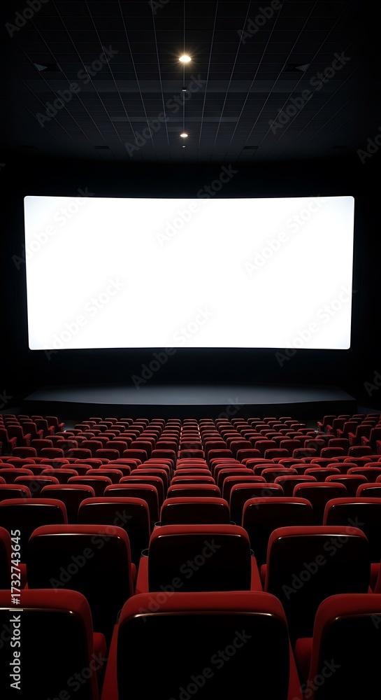 Fototapeta premium Empty Movie Theater Showing a Blank Screen.