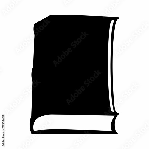 Black silhouette of a book standing vertically with a simple modern design