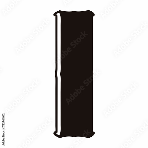 Black silhouette of a book standing vertically with a simple modern design