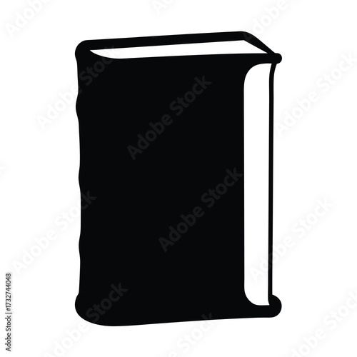 Black silhouette of a book standing vertically with a simple modern design