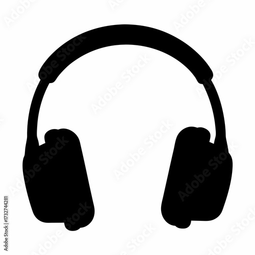 Black and white vector silhouette illustration of a pair of headphones on white