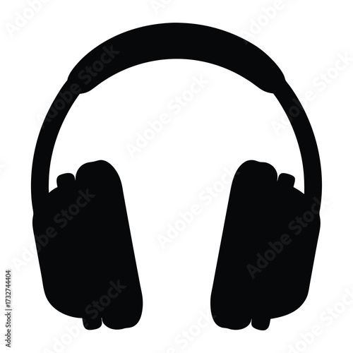 Black silhouette of headphones with a headband and ear cups design