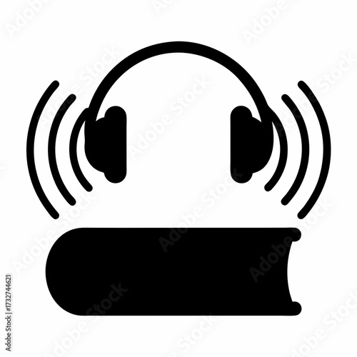 Black and white vector silhouette illustration of a pair of headphones on white