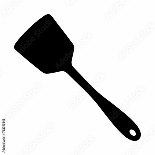 Silhouette of a Spatula Kitchen Tool Icon- Black silhouette icon of a kitchen spatula with handle, representing cooking utensil, kitchenware, food preparation, or culinary tools