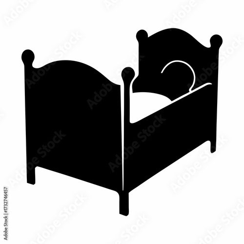 Person Sleeping in Bed Silhouette Icon- Black silhouette icon showing a person sleeping in bed under a blanket, symbolizing rest, relaxation, sleep, or bedtime routine