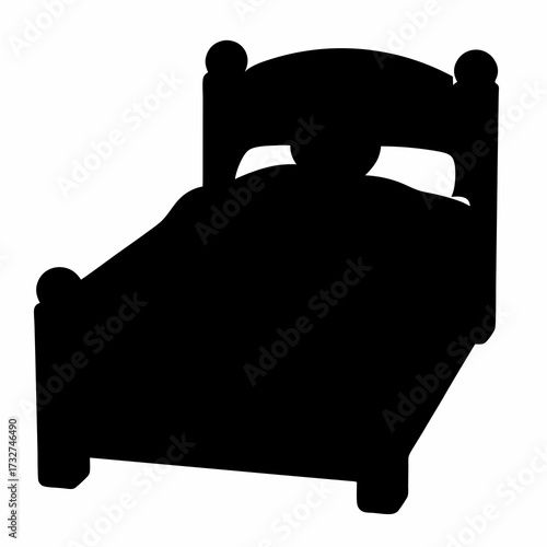 Person Sleeping in Bed Silhouette Icon- Black silhouette icon showing a person sleeping in bed under a blanket, symbolizing rest, relaxation, sleep, or bedtime routine