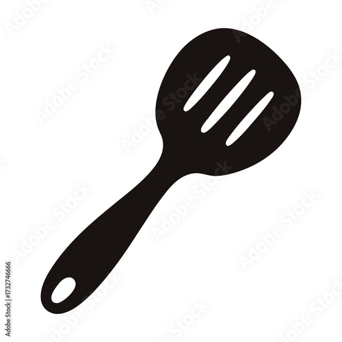 Silhouette of a slotted spatula, a utensil for cooking and kitchen use