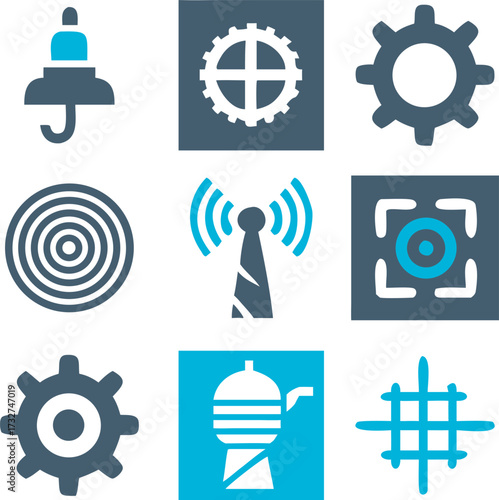 Collection of blue gray icons symbols for diverse applications concept design