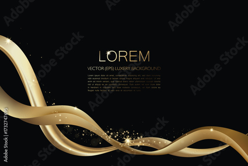 Premium elegant luxury dark background with glamorous gold elements and stardust for presentations, greetings and advertising. Vector, EPS, editable elements