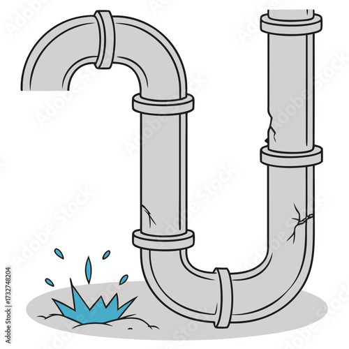 Damaged plumbing system with visible cracks and water leak symbolizing repair needs and maintenance challenges